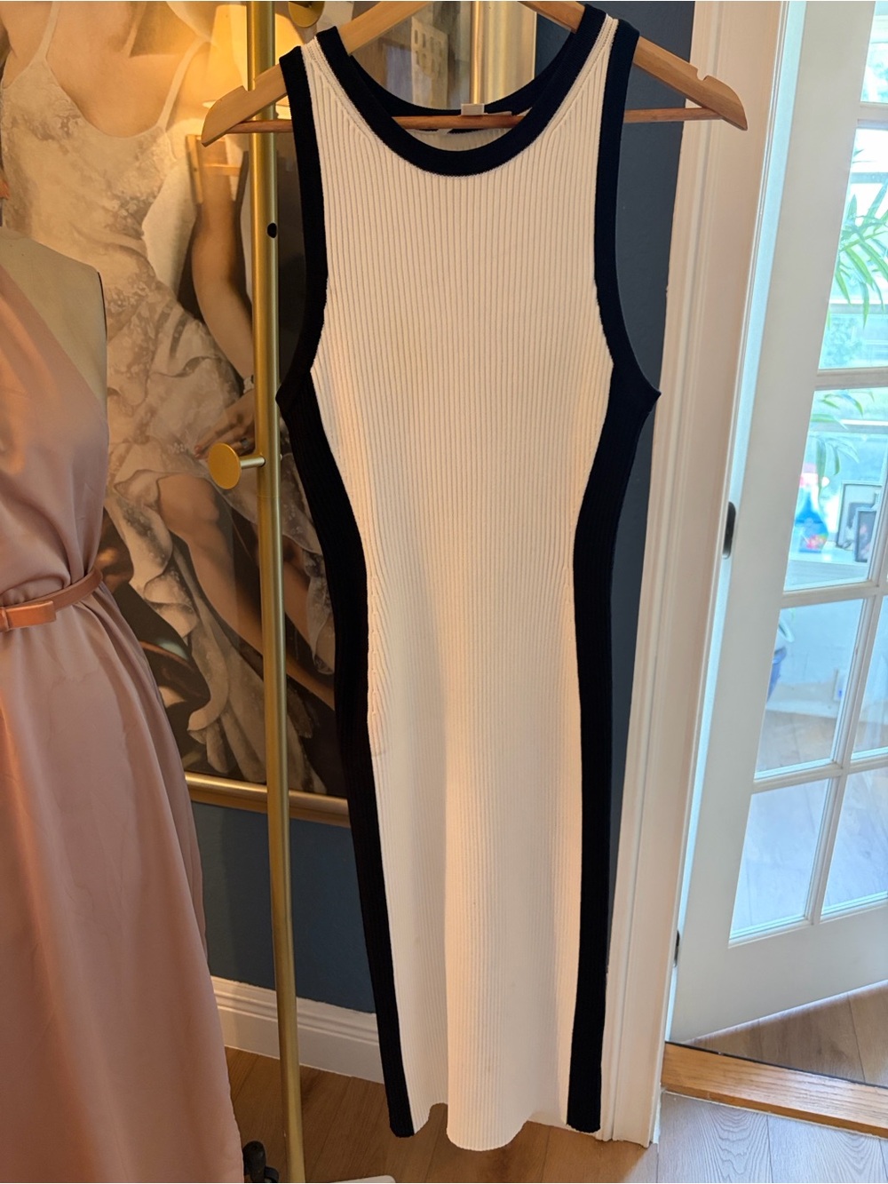Michael Kors White and Black Ribbed Maxi Dress